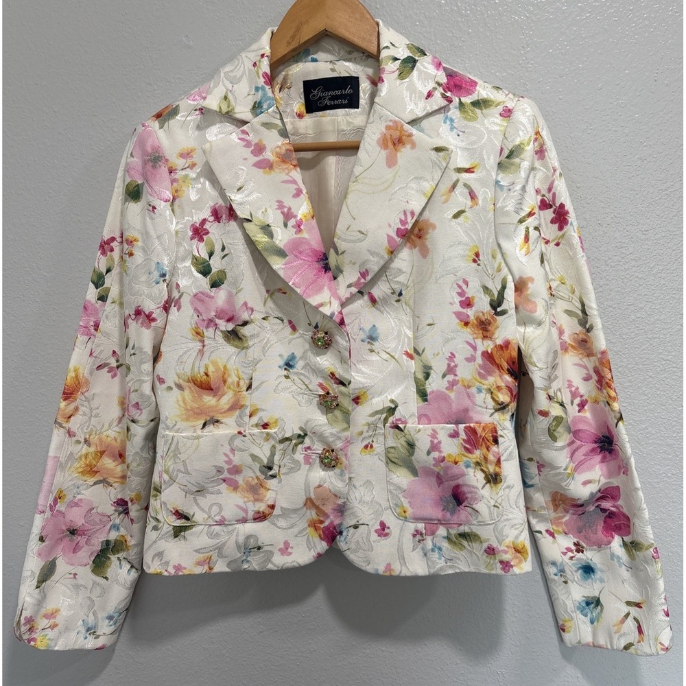 Giancarlo Ferrari Suit Jacket Sz 4 Floral Jewel Buttons Tea Party Cottage core